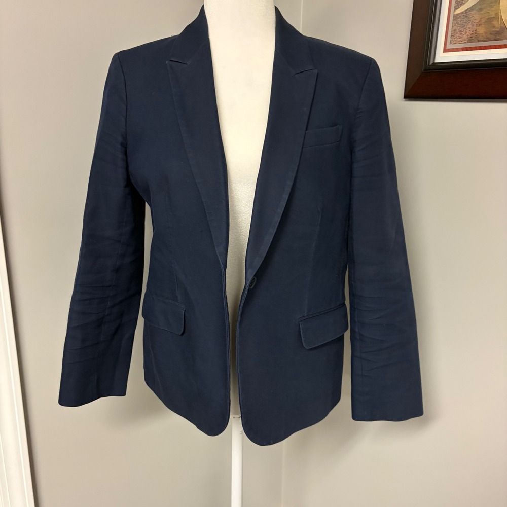 J.Crew Suiting Womens Navy Blue Cotton Single Button Blazer Size 8